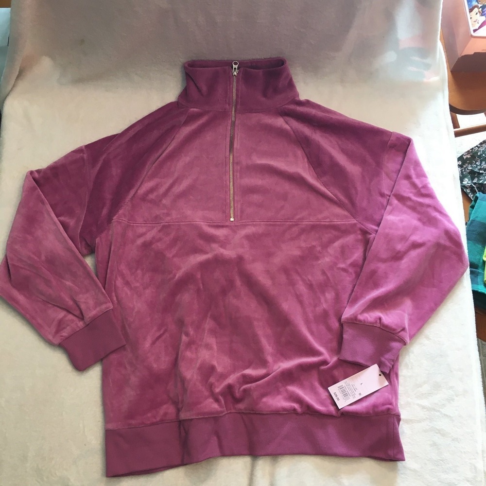 Wild Fable Quarter Zip Sweatshirt Womens Purple NWT Velour Mock Neck Ribbed - Picture 1 of 3